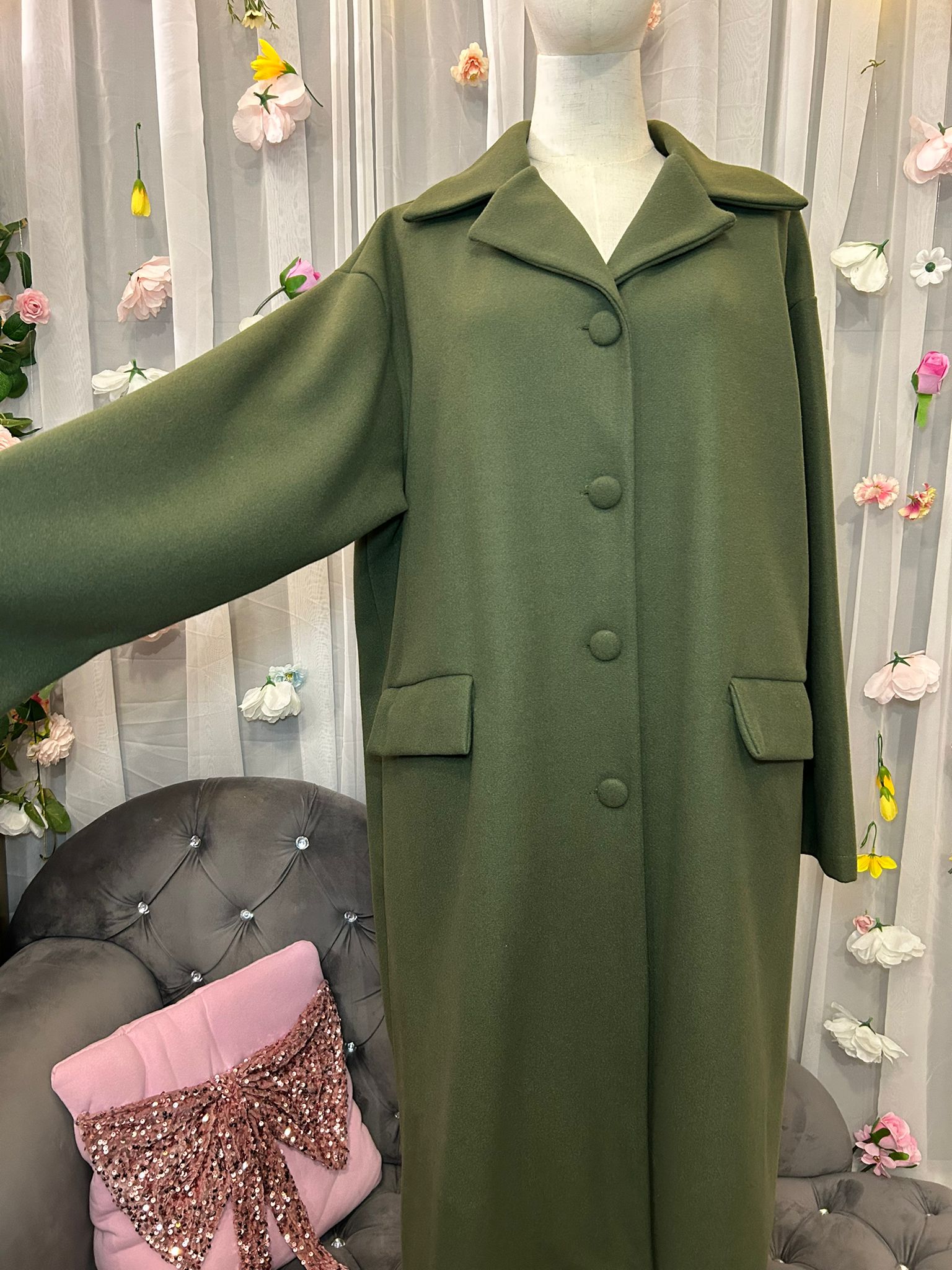 Oversize-Mantel Khaki – ca. 115 cm | Onesize