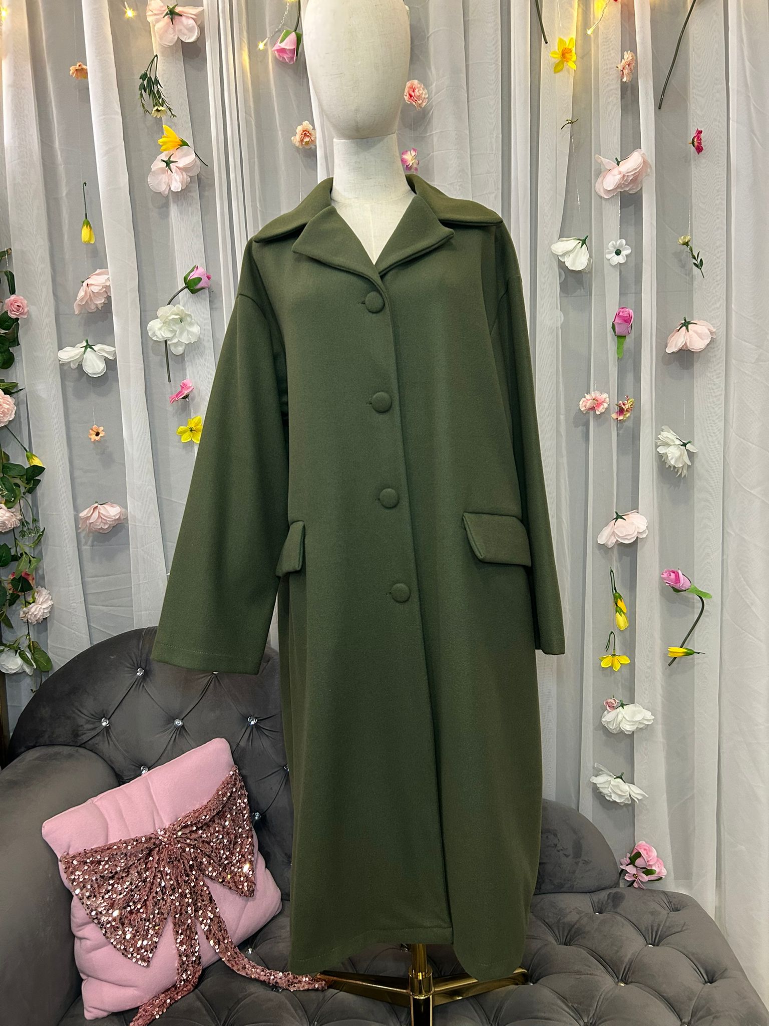 Oversize-Mantel Khaki – ca. 115 cm | Onesize