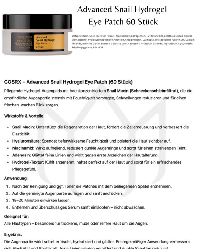 COSRX – Advanced Snail Hydrogel Eye Patch
