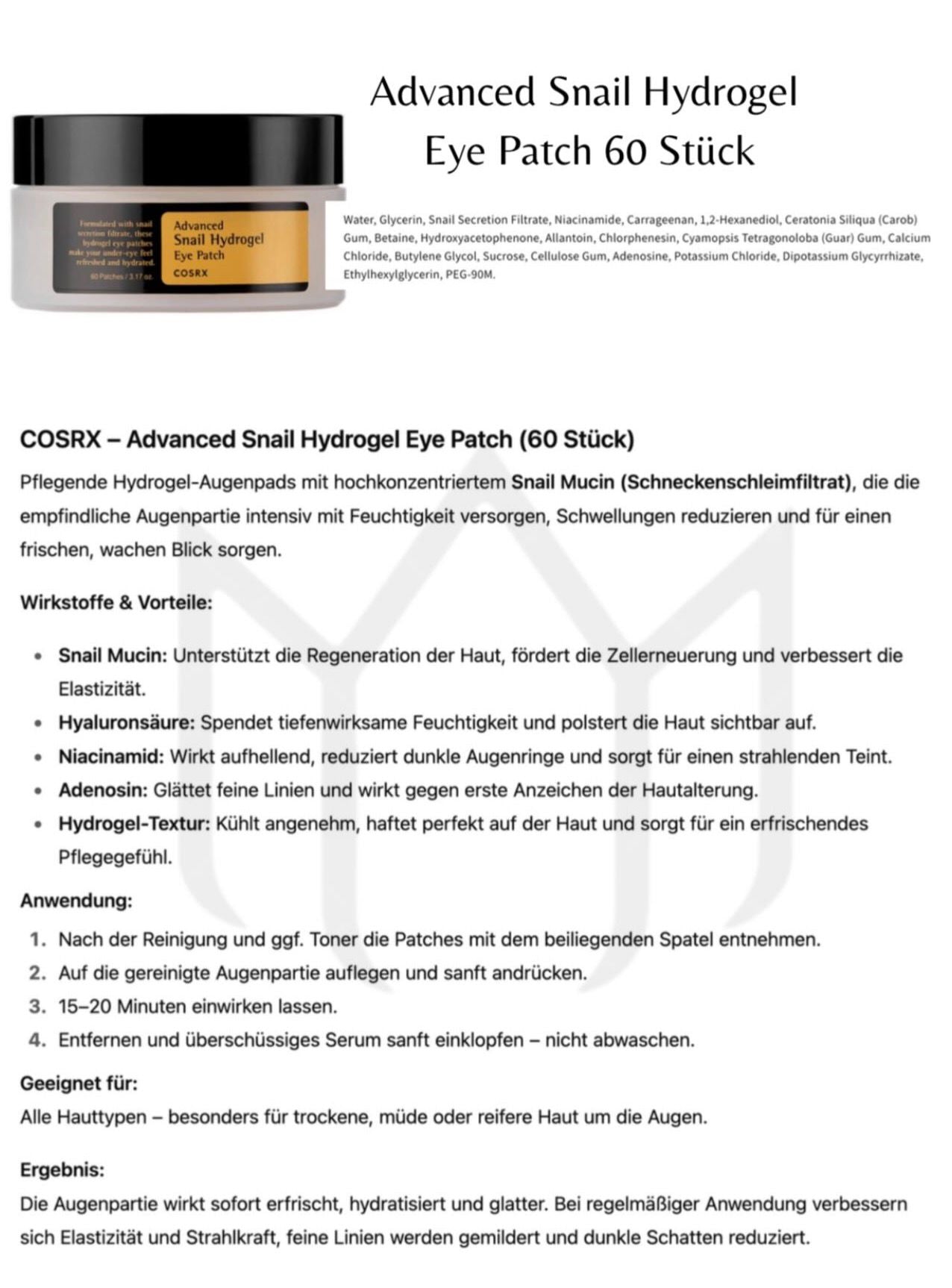 COSRX – Advanced Snail Hydrogel Eye Patch