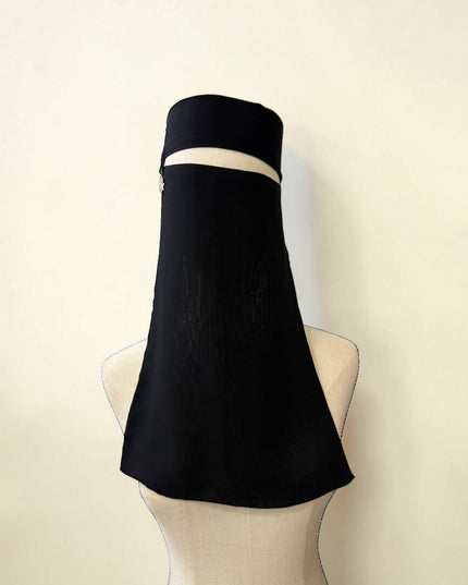 awra.at black chiffon niqab with subtle star embellishment on the side, made in UAE