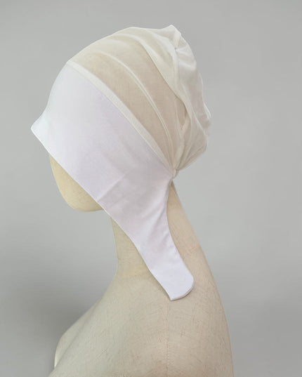 awra.at white jersey cotton bonnet with breathable mesh back for ultimate comfort and airflow.