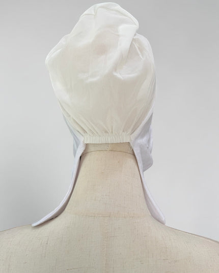 awra.at white jersey cotton bonnet with breathable mesh back for optimal airflow and comfort.