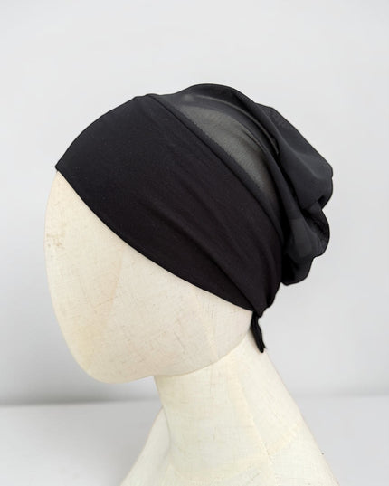awra.at black jersey cotton bonnet with breathable mesh back for comfortable everyday wear